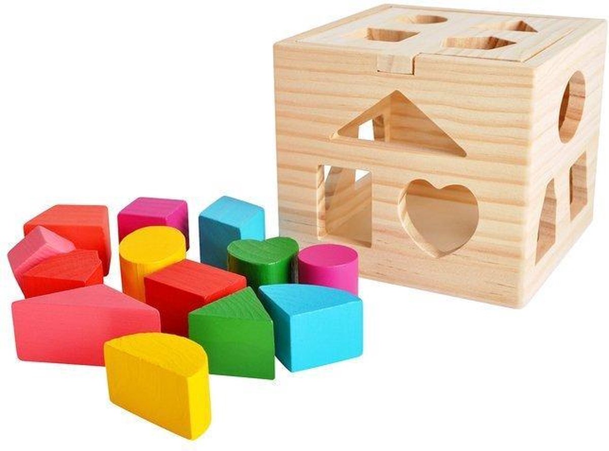 Houten vormenstoof – leren spelen voor kinderen – puzzel – 14 x 14 x 12 cm