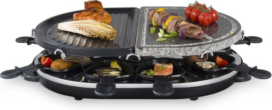 BCC Gourmet & Steengrill – 8 personen – Raclette 2-in-1 – Voor steengrillen en gourmetten – Zwart
